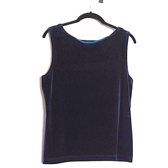 CL Carole Little Dressy Top V Neck Sleeveless Velvety Blue Velour Stretch EUC  M - Picture 2 of 3